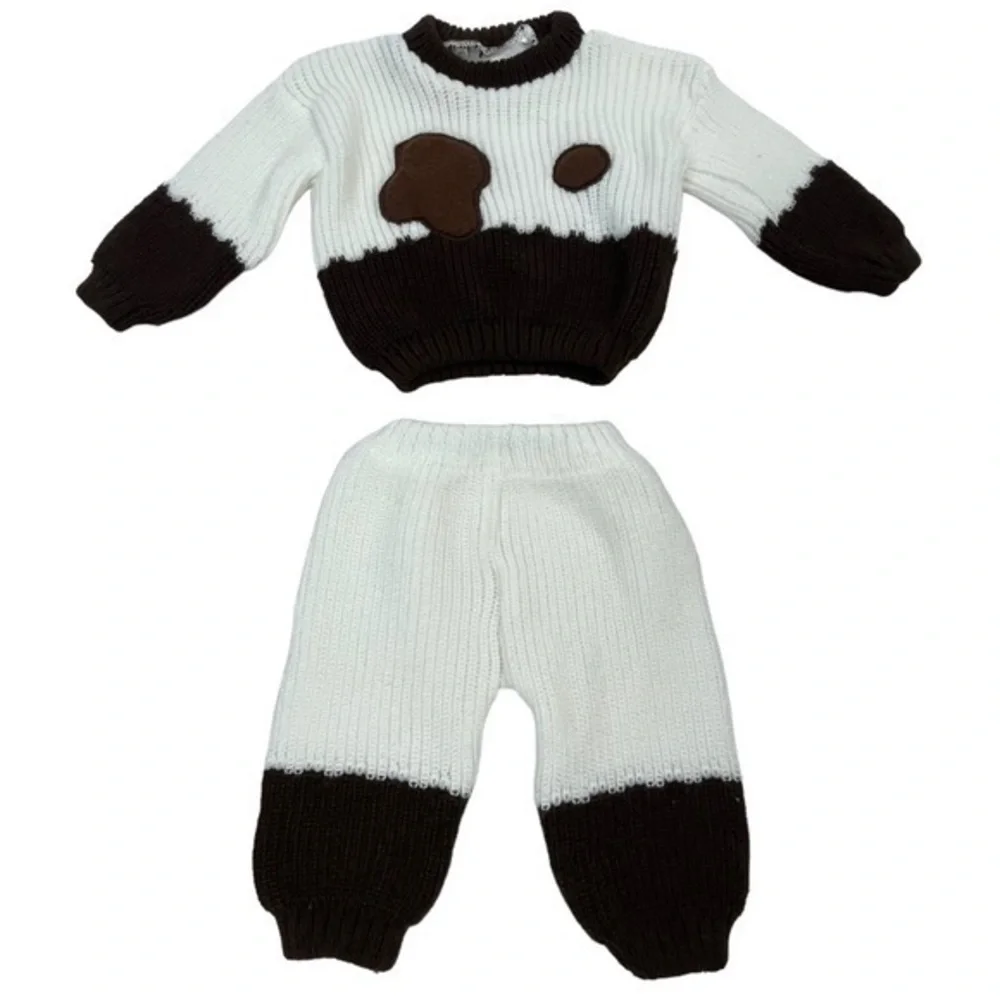 Knit Jogger Set 2pcs 🐄 | Unisex Baby 3-6month | White Brown